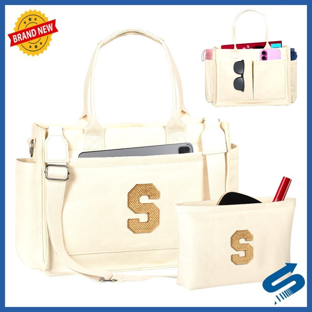 Personalized Tote Bag with Makeup Bag Spacious Multiple Pockets Versatile